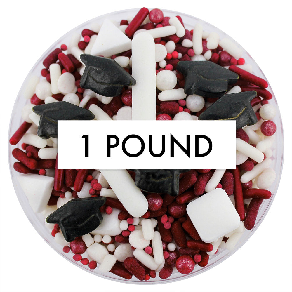 Maroon & White Graduation Sprinkle Blend 1 LB