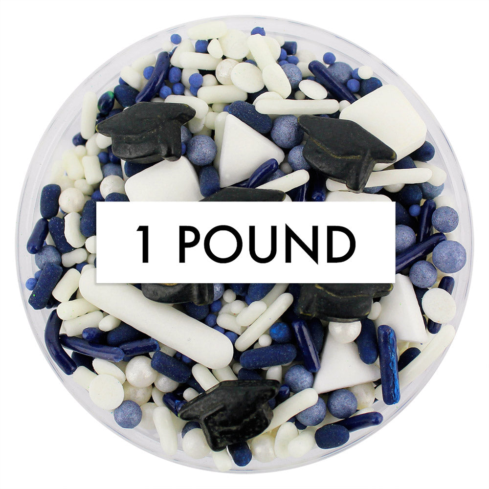 Navy Blue & White Graduation Sprinkle Blend 1 LB