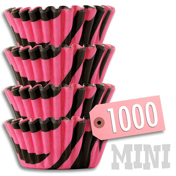 Mini Black & Hot Pink Zebra Baking Cups 1000
