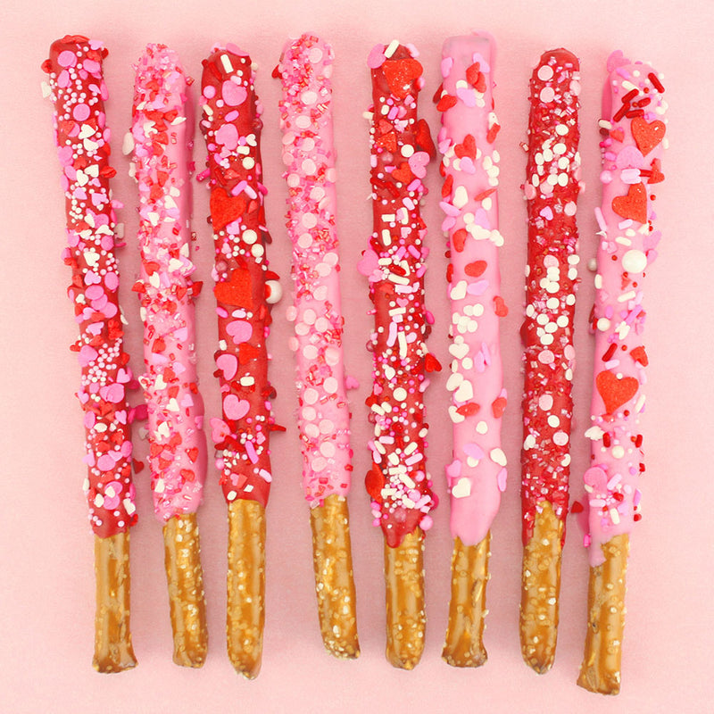 VALENTINE'S DAY CHOCOLATE DIPPED PRETZEL RODS