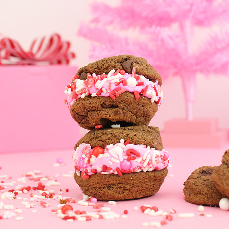 CHOCOLATE PINK PEPPERMINT COOKIE SANDWICHES