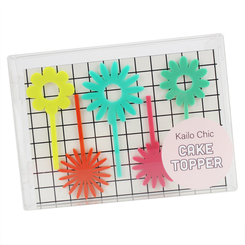Wildflower Acrylic Cake Picks Set - Orange Assortment