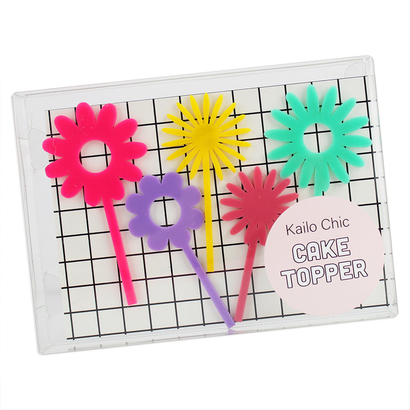 Wildflower Acrylic Cake Picks Set - Purple Assortment